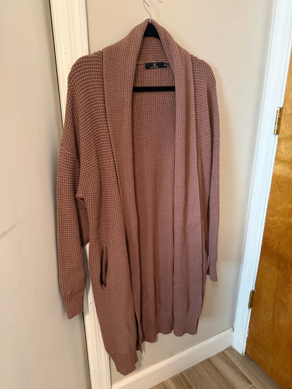 Open-Front Waffle Knit Cardigan Sweater - Dusty Rose